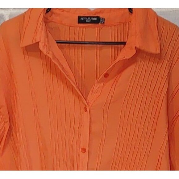 Pretty Little Things Orange Textured Gathered Maxi Shirt Dress size 14 - Picture 9 of 10